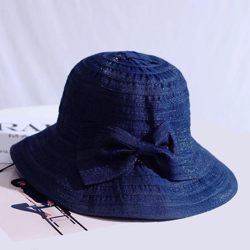 Women Bow Sun Hat With Wide Brim Foldable Removable Summer Sunscreen Anti UV Protection Fisherman Hat Lady Breathable Panama Hat тёмно-синий