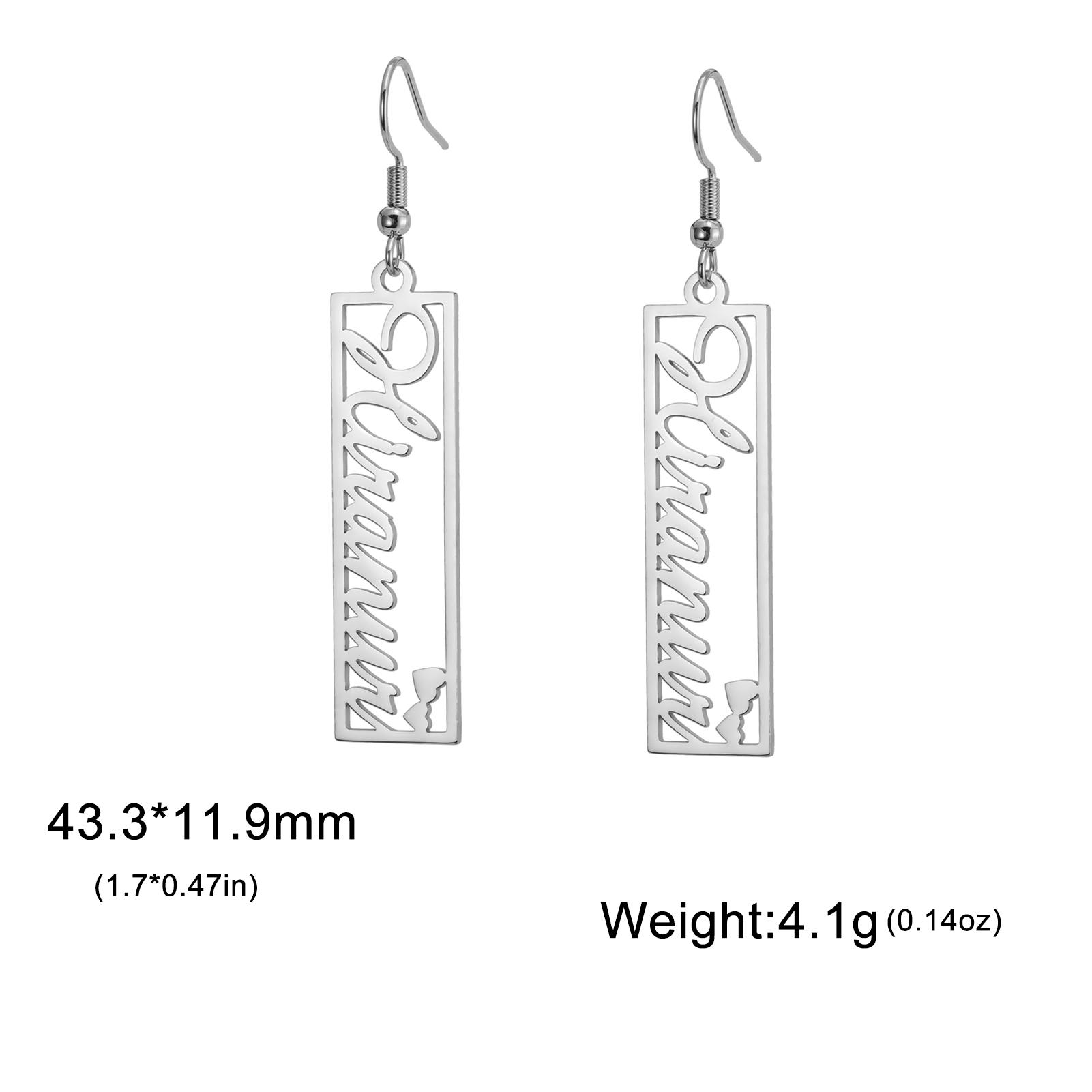 Lemegeton Custom Rectangular Name Earrings Personalized Name Earring Woman Stainless Steel Jewelry Customized Birthday Gifts