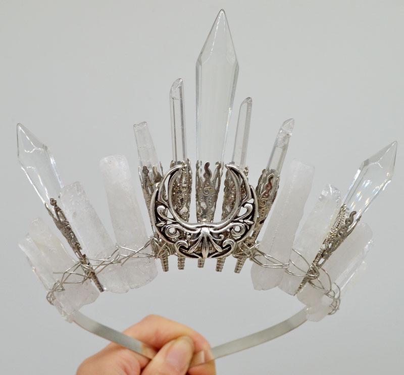 Retro Silver Moon Crystal Glass Crown Headband