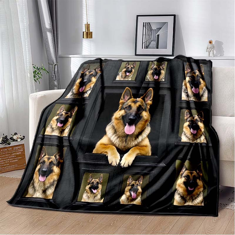 German Shepherd Dog Photo Collage Print Flannel Blanket, Pet Lover Throw Blanket