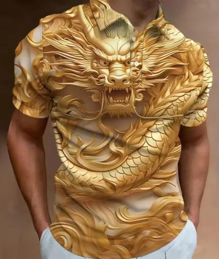 Men s retro polo shirt 3D animal print golf short-sleeved T-shirt quality fashion trend short-sleeved polo shirt t-shirt S