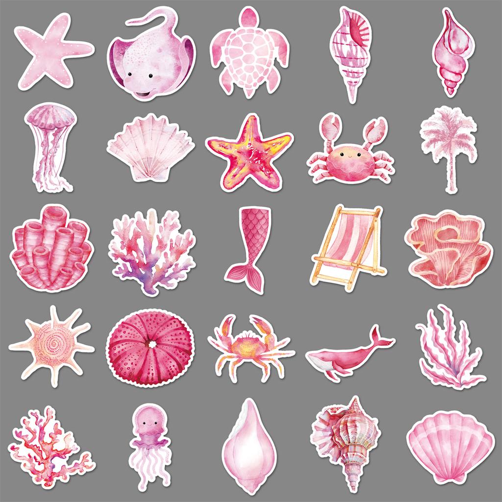 50 Pink Marine Graffiti Stickers Personalized Marine Life Decoration Mobile Phone Water Cup Guka Creative Stickers
