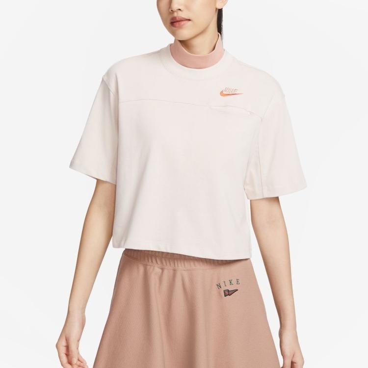 Nike Sportswear City Utility Embroidered Logo Print Short Sleeve T-Shirt Women Tops Light-Redwood-Brown FB7227-104
