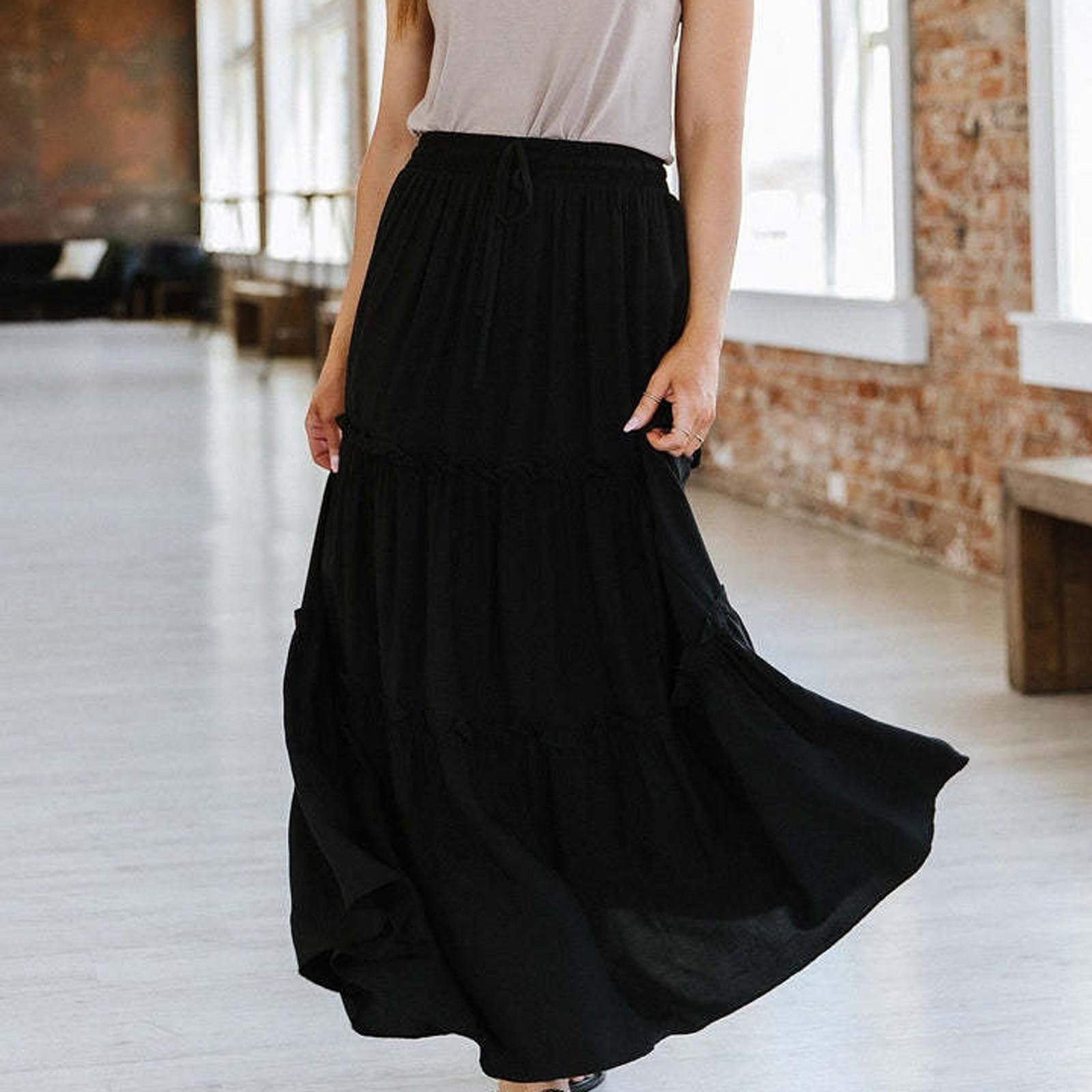 

Женская макси-юбка трапециевидной формы с эластичной завязкой на талии и рюшами в стиле бохо плюс XXL