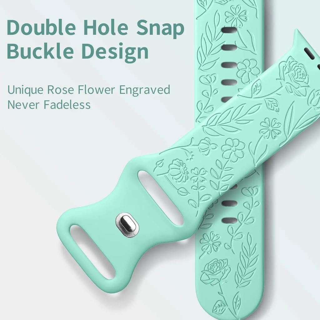 Engraved Floral Silicone Strap for Apple Watch Ultra 2 Band 49mm 45mm 40mm 41mm Bracelet Fashion IWatch Series 9 8/7/6/5/4/3/se