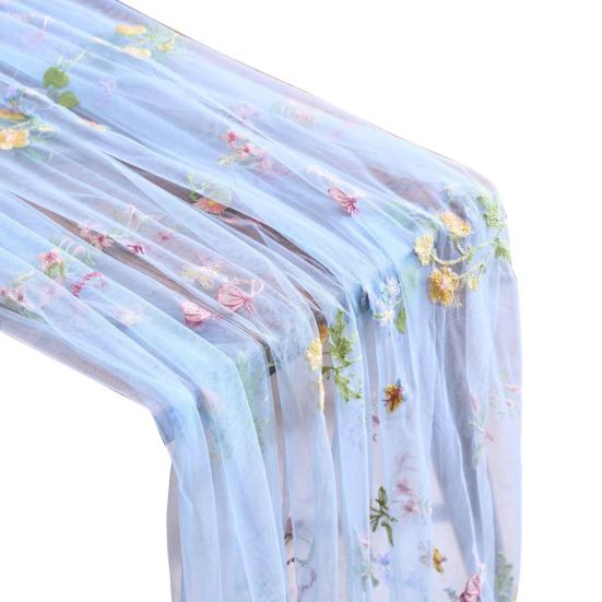 Bestickter Blumiger Tischläufer Transparenter Tüll Tischläufer Schmetterlingsblumen Tischläufer für Esstisch Hochzeit Babyparty Frühlingsfest