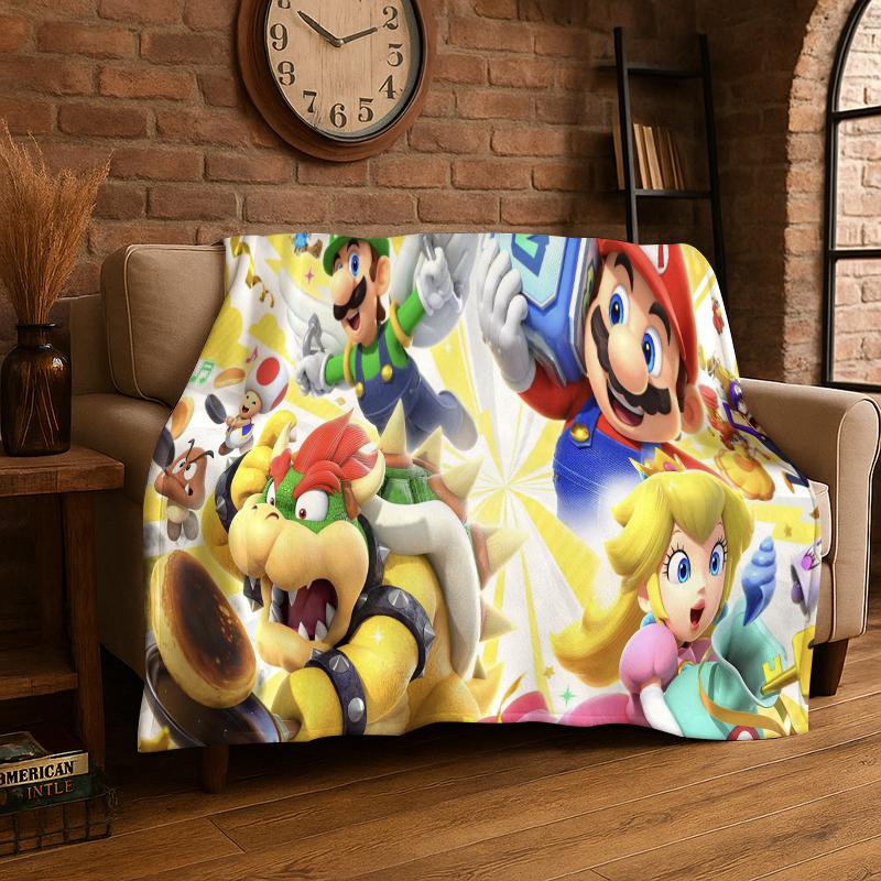 Cartoon M-Mario Bros Game Flannel Blanket Soft Warm Throw Blanket for Bedroom Living Room Bed Travel Camping Picnic Gift Kids