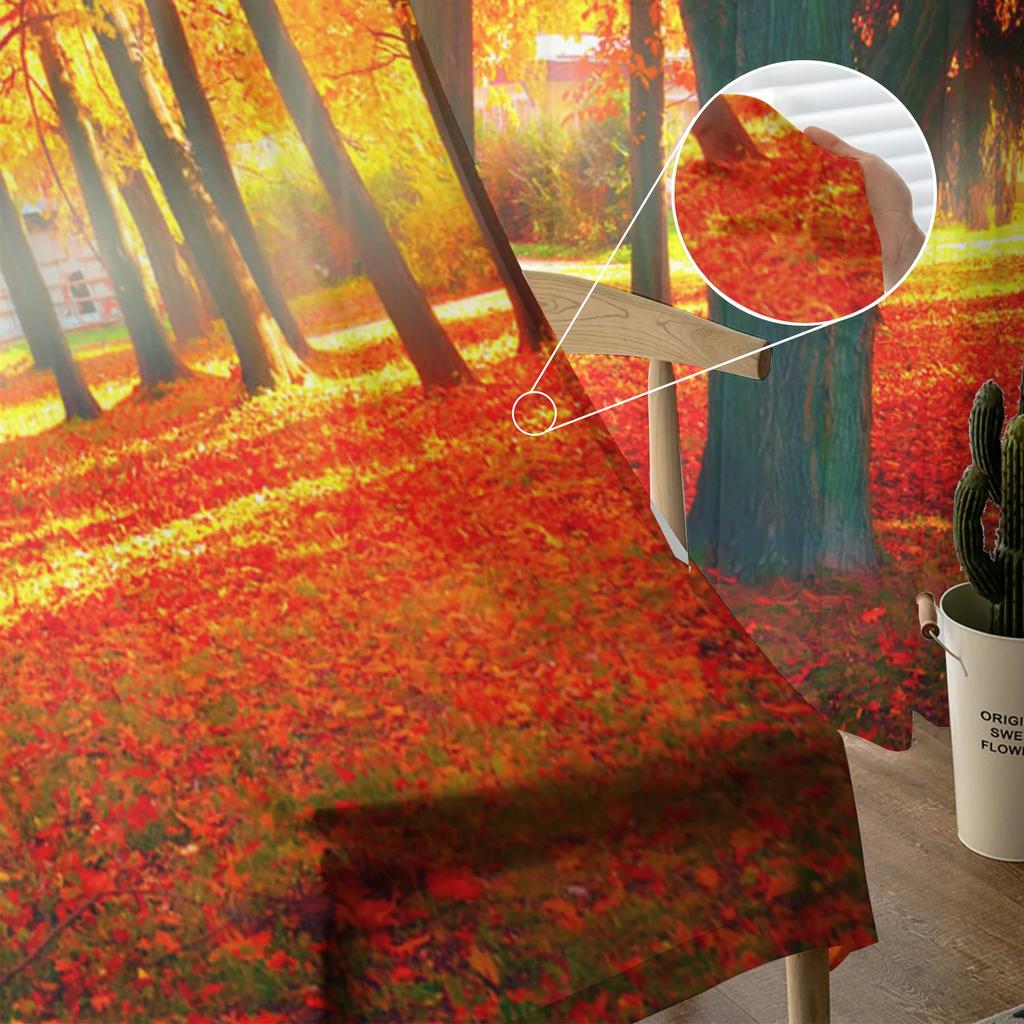 Maple Leaf Autumn Forest Landscape Tulle Curtains Living Room Bedroom Decoration Voile Window Party Drapes Curtain Sheer Polyester Ideal For Area