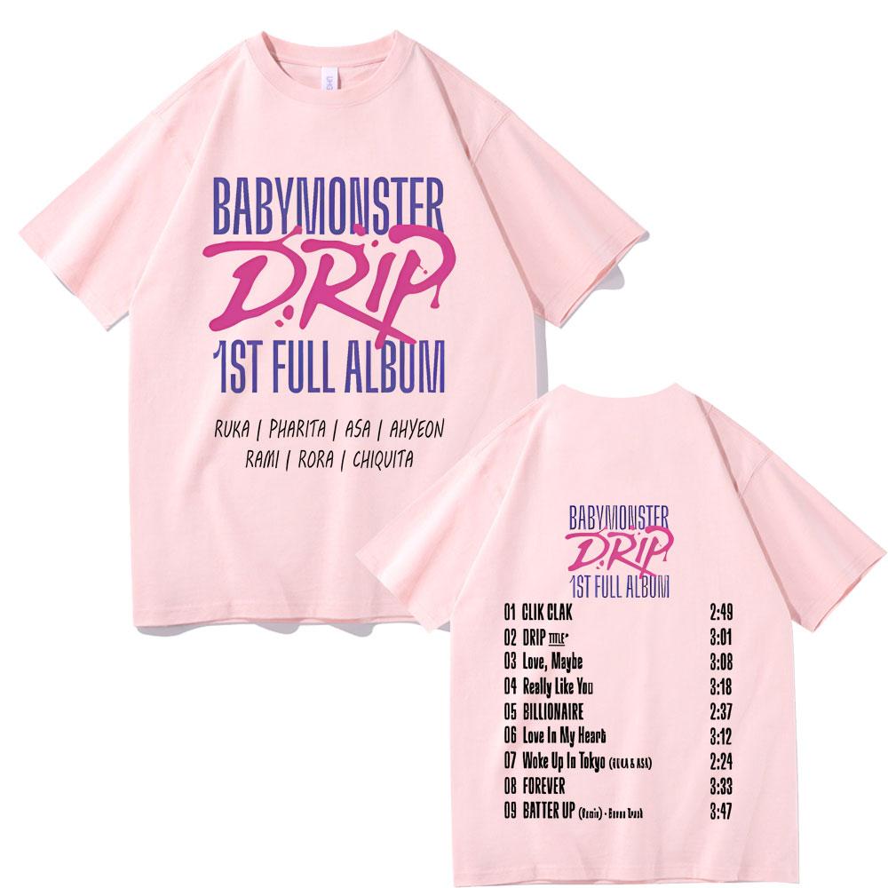 Babymonster Drip Ist Full Album Double Sided Graphic Tshirt Summer Unisex Fashion Casual Streetwear Unisex Crewneck Cotton Tees