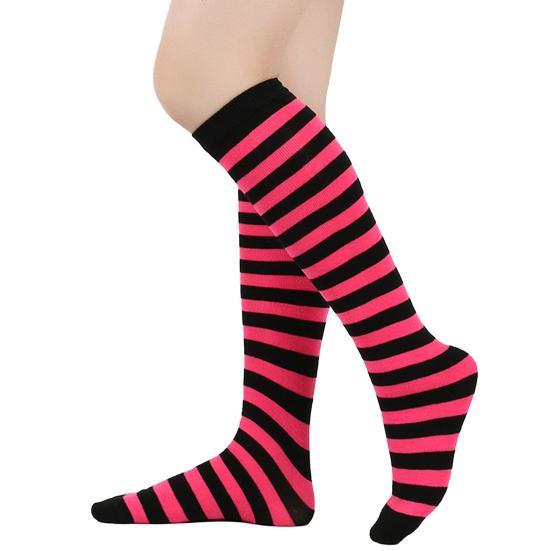 Women Striped Knee-high Socks Colorful Stretchy Knee-length Socks Ribbed Leg Warmers for Costume Party Street Daily Wear