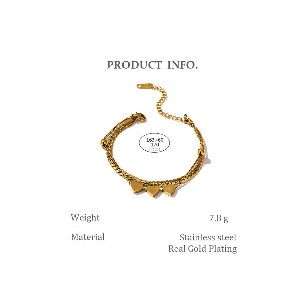 Yhpup Romantic Heart Stainless Steel Bracelet for Women Charm Gold Color Snake Chain Layered Bracelet Jewelry Girlfriend Gift