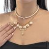 Cross Pendant Necklace Set With Faux Pearl Geometric Design For Women Winter 2025