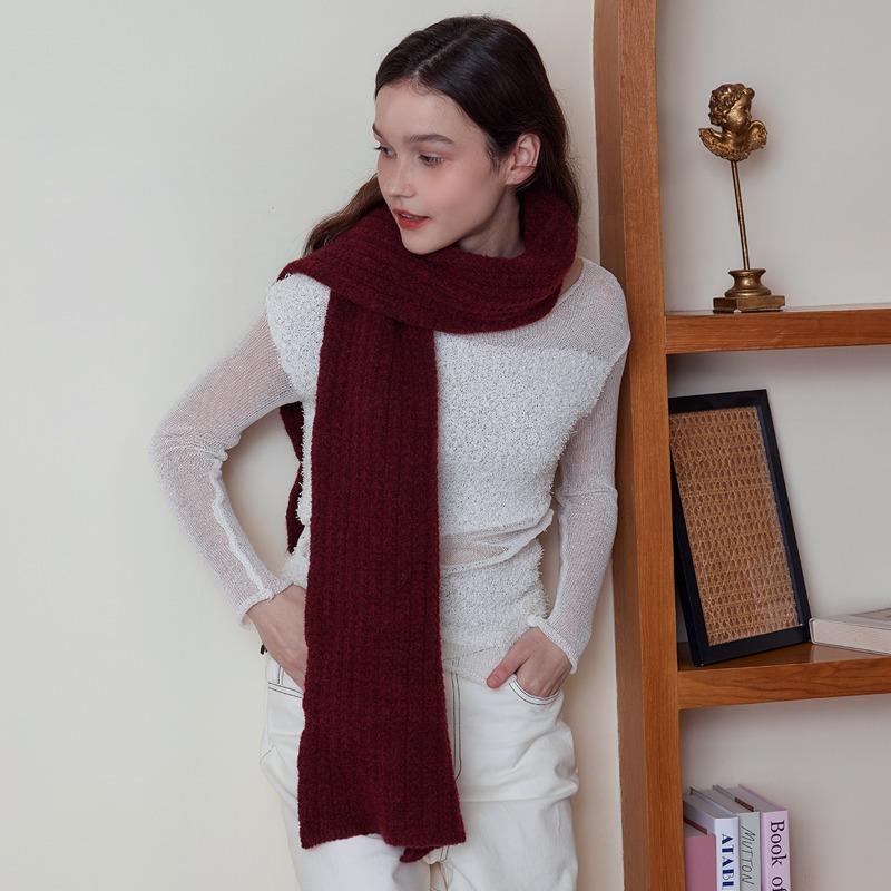 Wool solid color knitted scarf for men and women in winter British retro warm thickened college style couple wool scarf