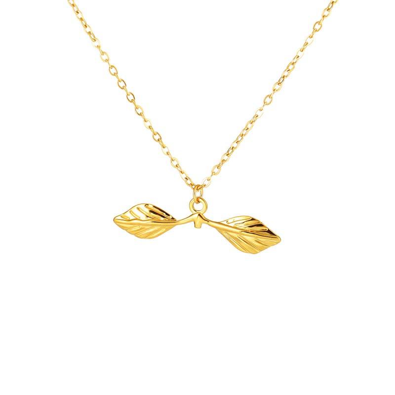 Stainless Steel Geometric Leaf Pendant Necklace for Women Trendy Gold Color Texture Choker Necklace Unique Jewelry Accessories