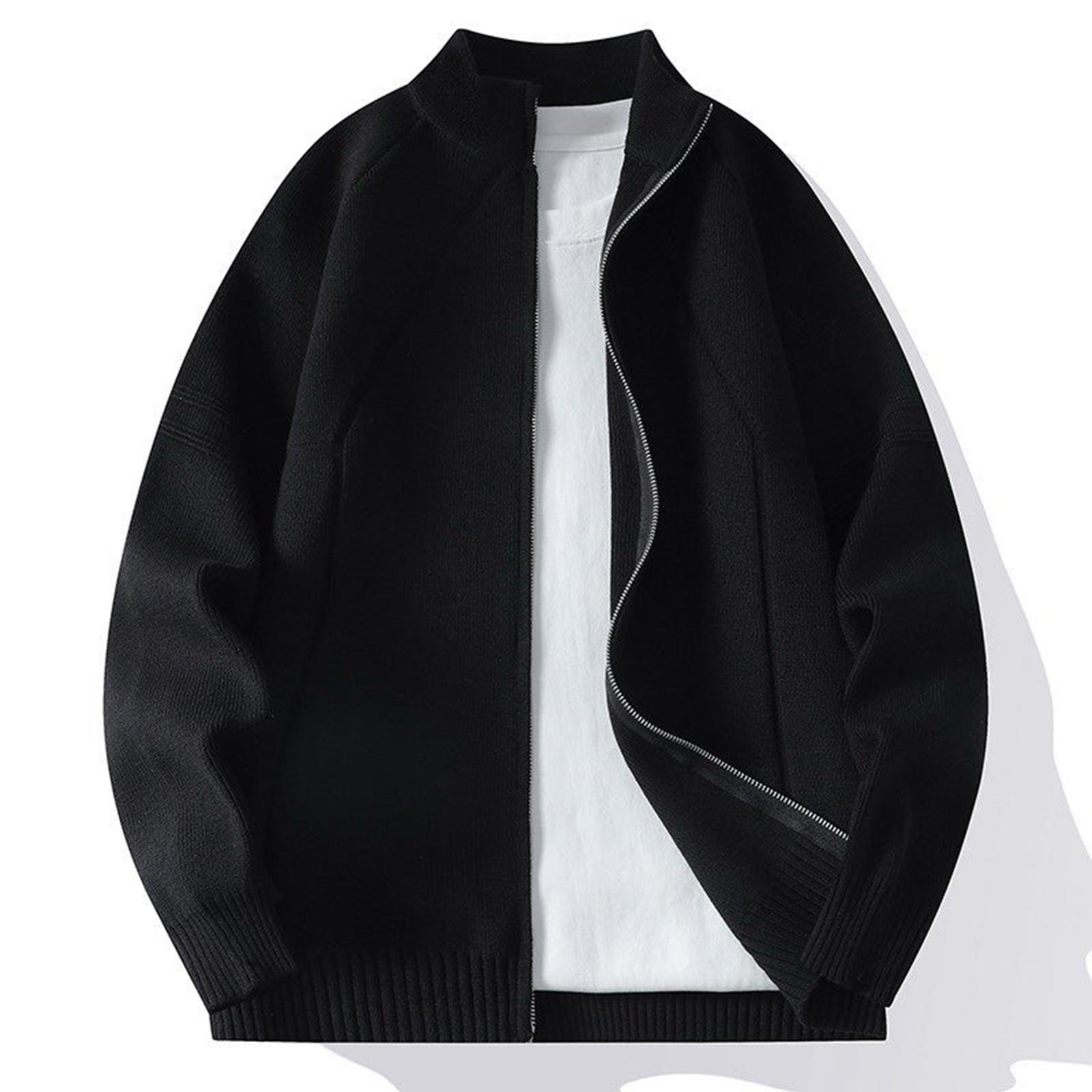 

Men s Solid Color Textured Casual Sports Loose Fashion Knitted Zipper Top Jacket L