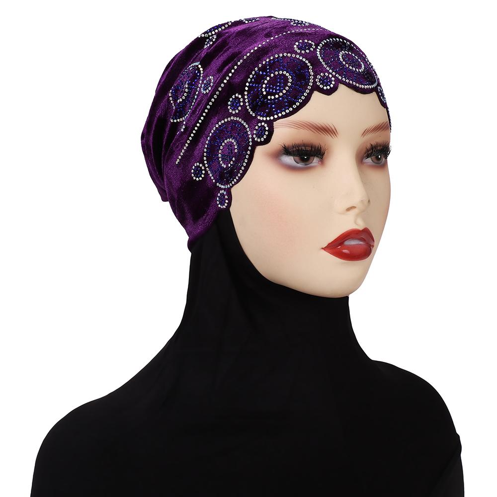 Fashion Turban Cap For Women Muslim Hijab Cap Islamic Headscarf Bonnet African Diamonds Head Wraps Bonnet Cap