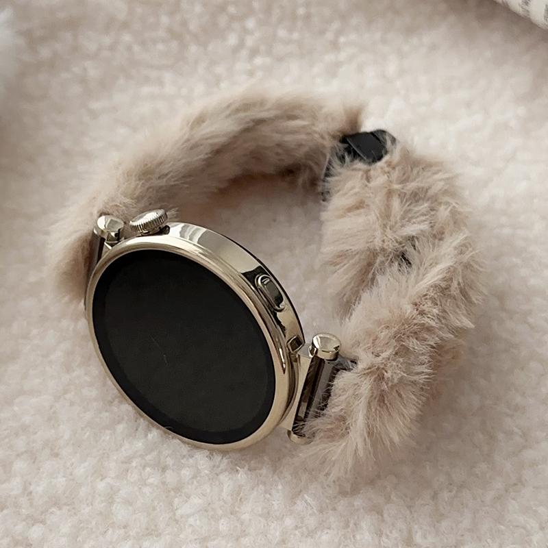 

18mm Smart Watch Soft Plush Strap Folding Magnetic Buckle Replacement Wrist Band Apricot