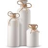 Vintage Roman White Vase - Set of 3 | Decorative Bottle Shaped Vases with Twine Bow for Rustic, Farmhouse & Home Decor | Showpiece