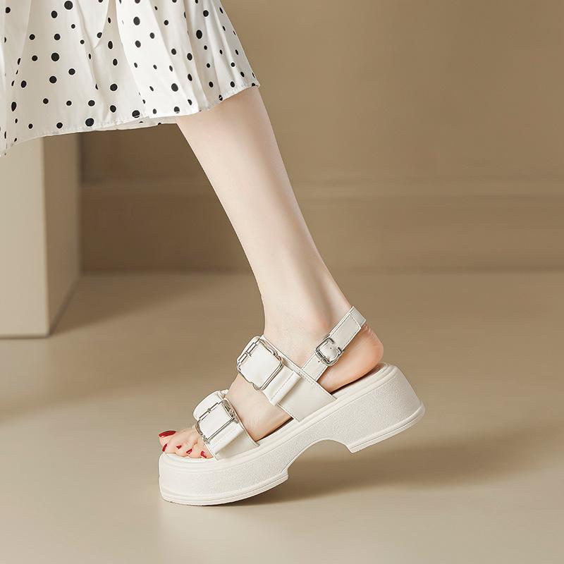 Platform Sandals Female Summer New Fairy Style with Skirt Versatile Not Tired Feet Wide Strip with Buckle Word with Sandals