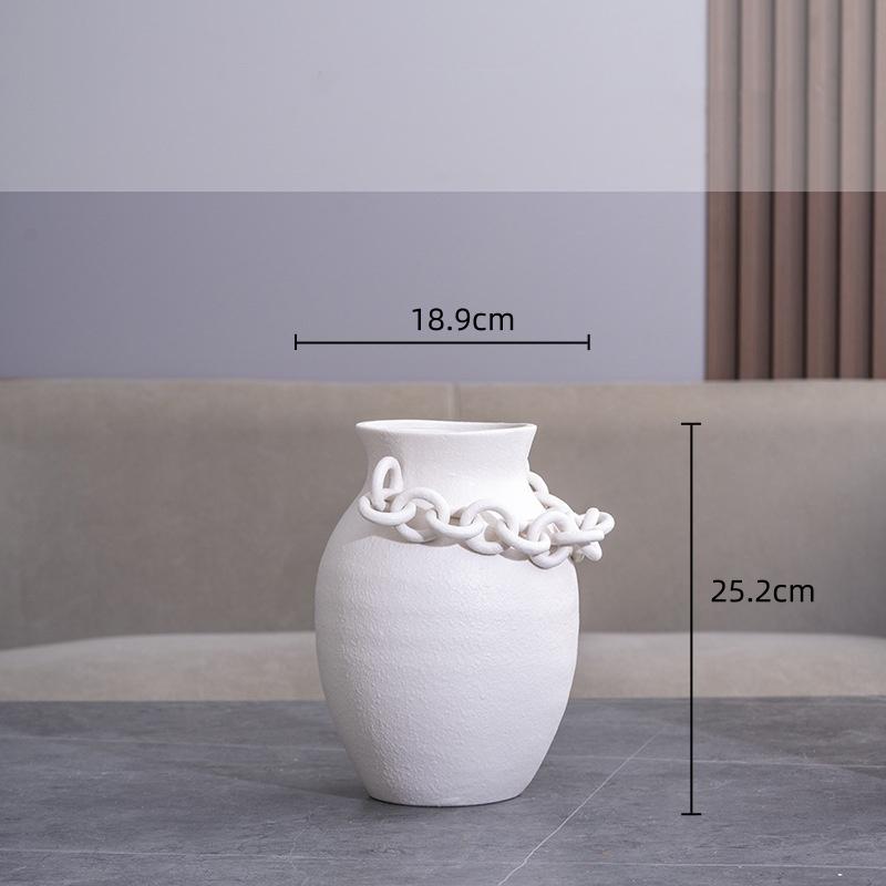 White Ceramic Vase Hollow Chain Geometric Buckle Porcelain Bottle Ceramic Handicraft Room Decoration Accessories Flower Vase