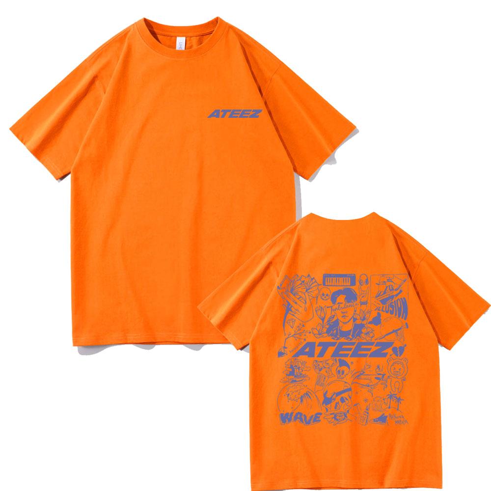 Korean Fashion Trend Ateez Kpop Graphic Print Tshirt Male Y2k T-shirts Concert Fans Gift Unisex Women's Casual Oversized Tee Shirt