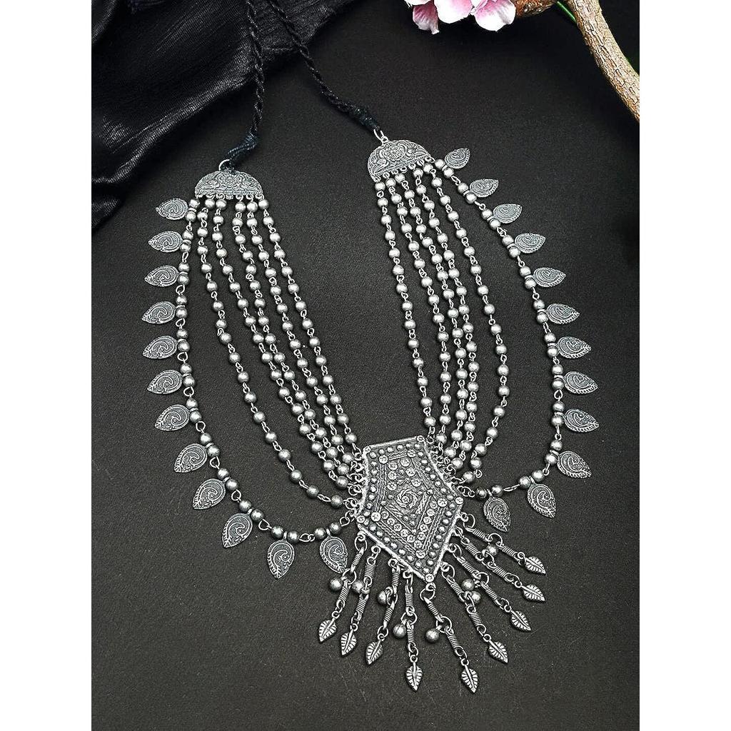 Antique Oxidized Black Polish Multi Layer Afghani Ethnic Fashion Tribal Necklace Jewelry for Women Girls
