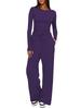 Solid Color Casual Long Sleeve Set Top High Waisted Wide Leg Pants Sportswear