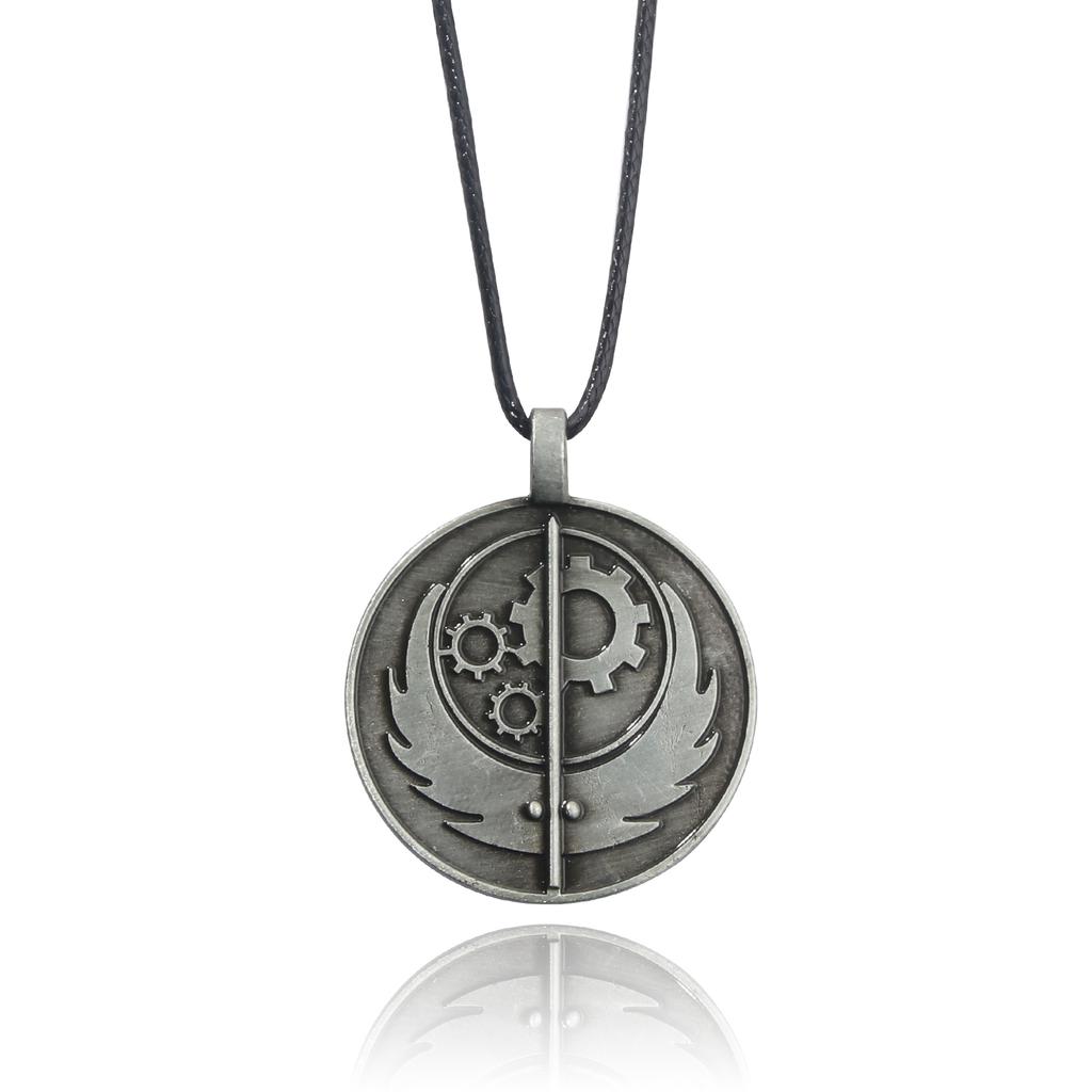 Fallout Confrérie de l'Acier Pendentif Rond Chaîne Cordon Collier Bijoux Unisexe