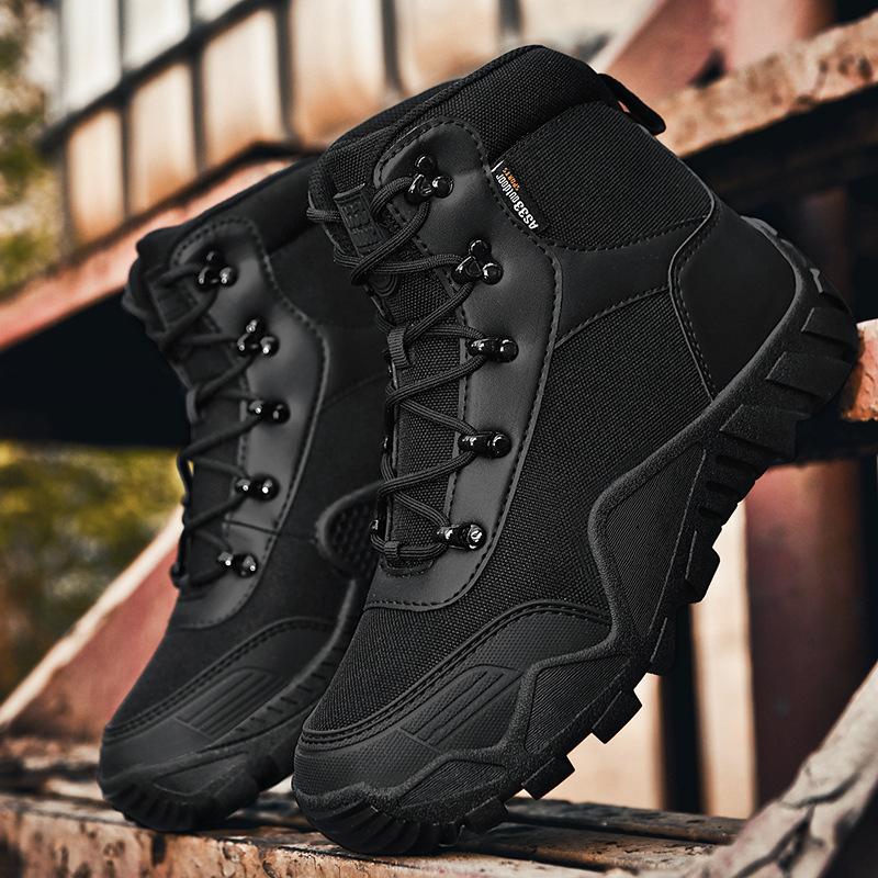 Four Seasons Men's New Combat Boots Casual High-top Platform Martin Boots Outdoor Lace-up Non-slip Mountaineering Boots