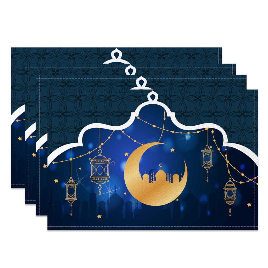 Ramadan Eid Tischsets Islamische Moschee Mondsichel Stern Design Festliche Tischdekoration für Iftar Eid al Fitr Langlebig Waschbar