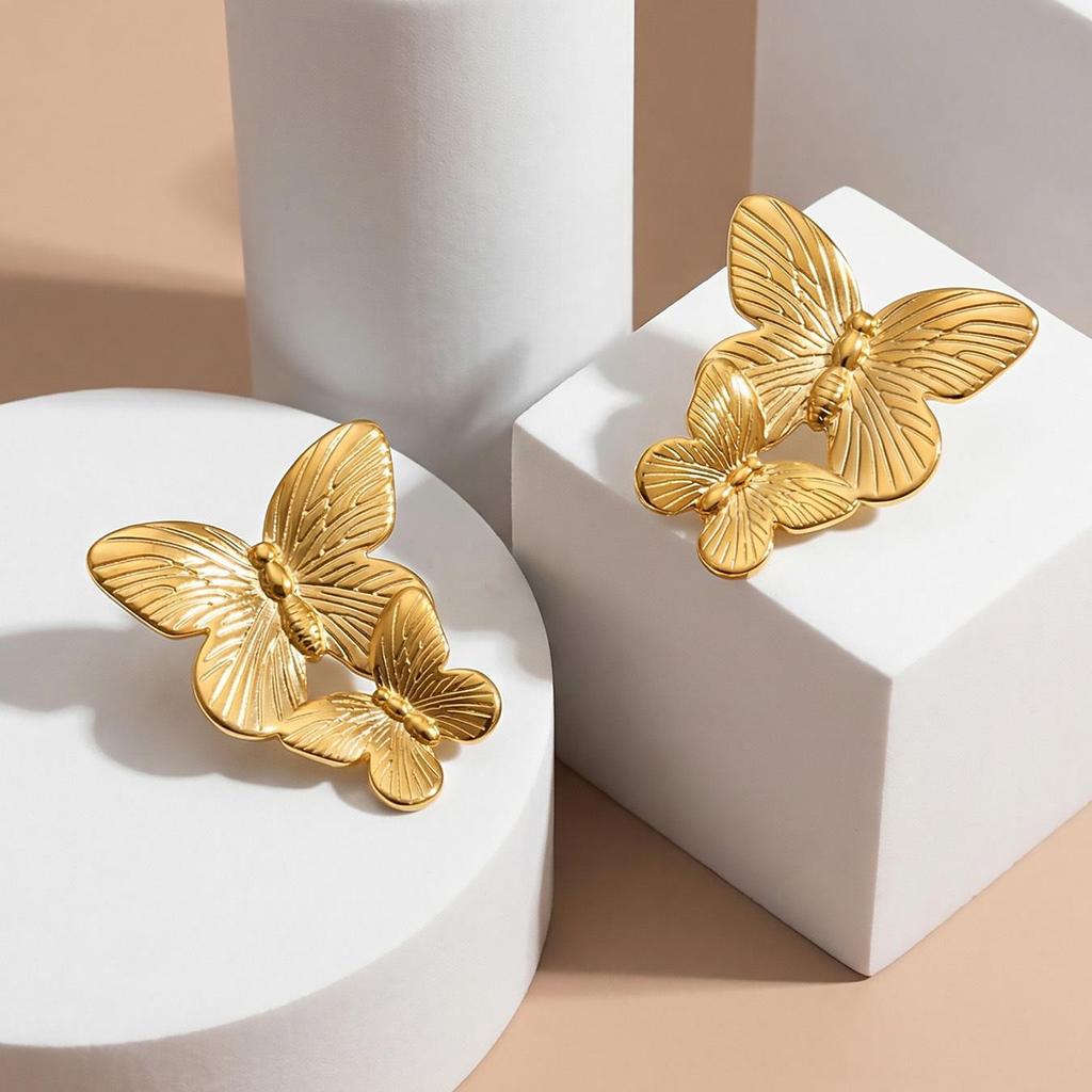 Chic Geometric Butterfly Texture Gold-Plated Stainless Steel Earrings