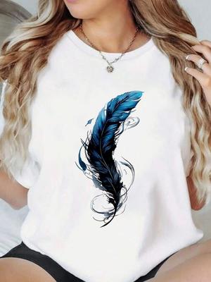 (Asian Size) Print Fashion Female Tee Top Women Clothing T Shirt Feather Trend 90s Woman Short Sleeve Graphic T-shirts