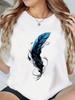 (Asian Size) Print Fashion Female Tee Top Women Clothing T Shirt Feather Trend 90s Woman Short Sleeve Graphic T-shirts