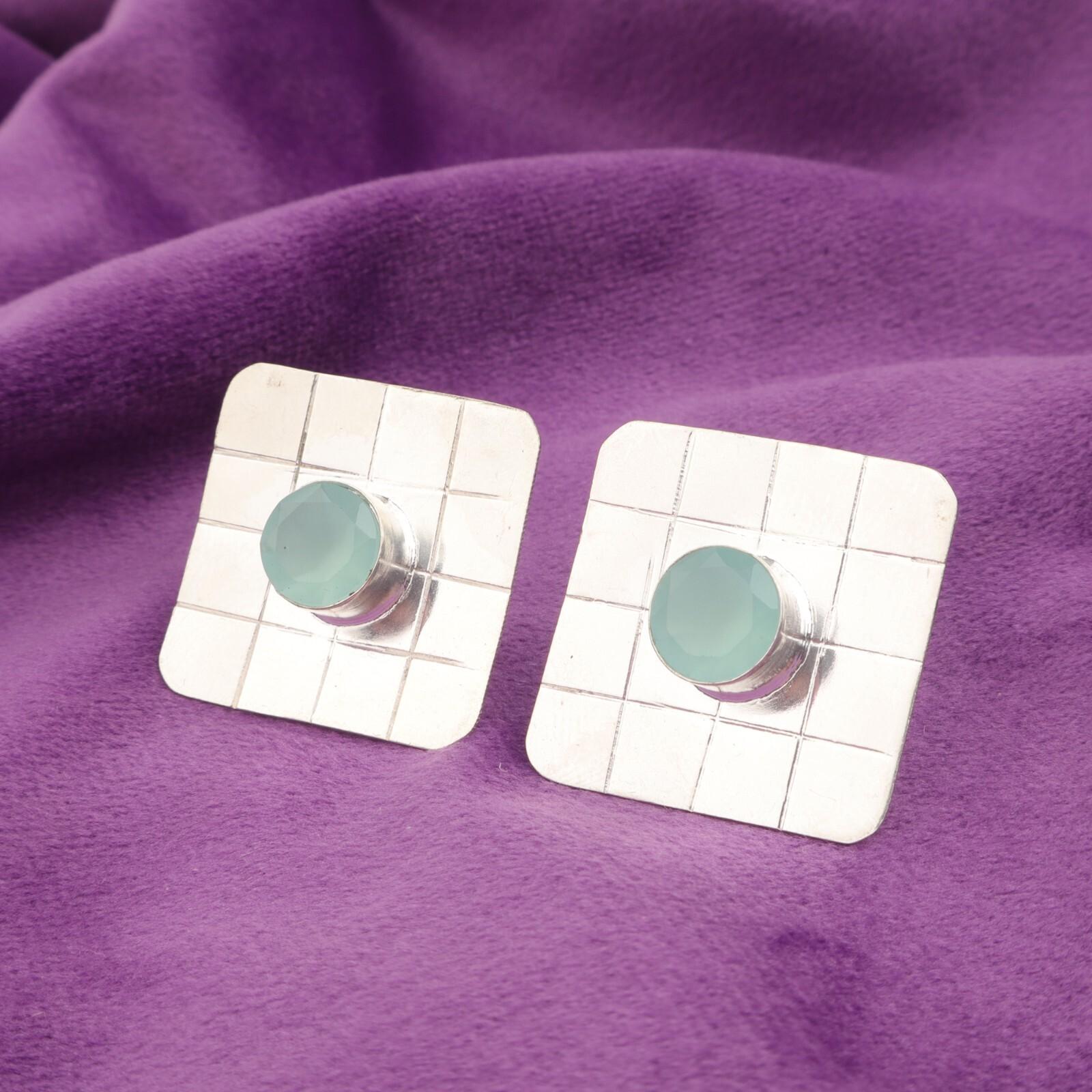 

Натуральный аквахалцедон 925 стерлинговое серебро пусеты ручной работы бохо серьги ювелирные изделия EE-146-5