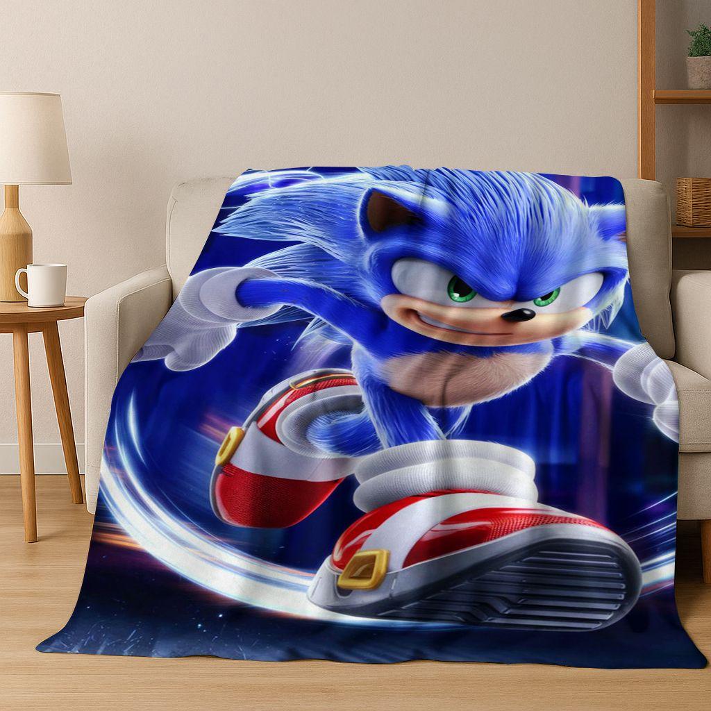 Classic S-Sonic Cartoon Game Flannel Blanket Soft Warm Throw Blanket for Bed Bedroom Living Room Travel Picnic Office Gift Kids