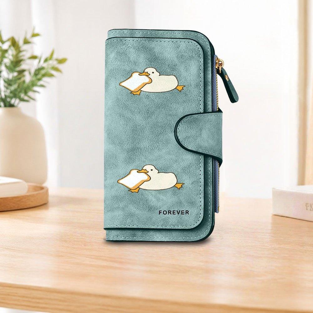 Duckling Holding Bread Long Zipper Wallet, Large Capacity Card Holder, Unisex Clutch Bag, Fashionable Zipper Coin Purse, Suitable for Daily Use, A