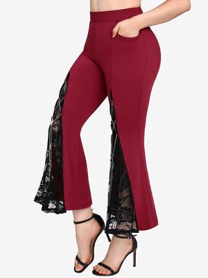 Rosegal Plus Size Floral Lace Pockets Chains Braided Flare Pants