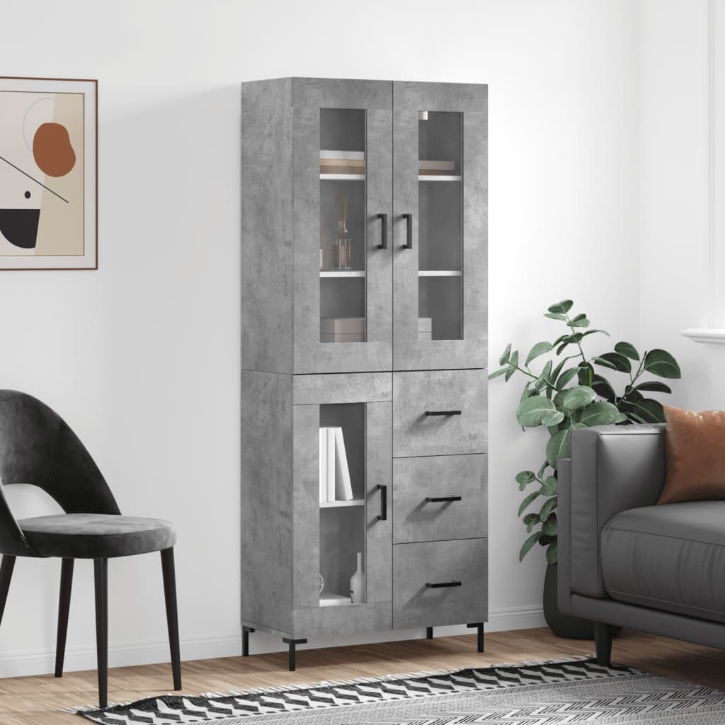 Vidaxl Witrynka, Szarość Betonu 69,5X34X180 Cm Materiał Drewnopochodny
