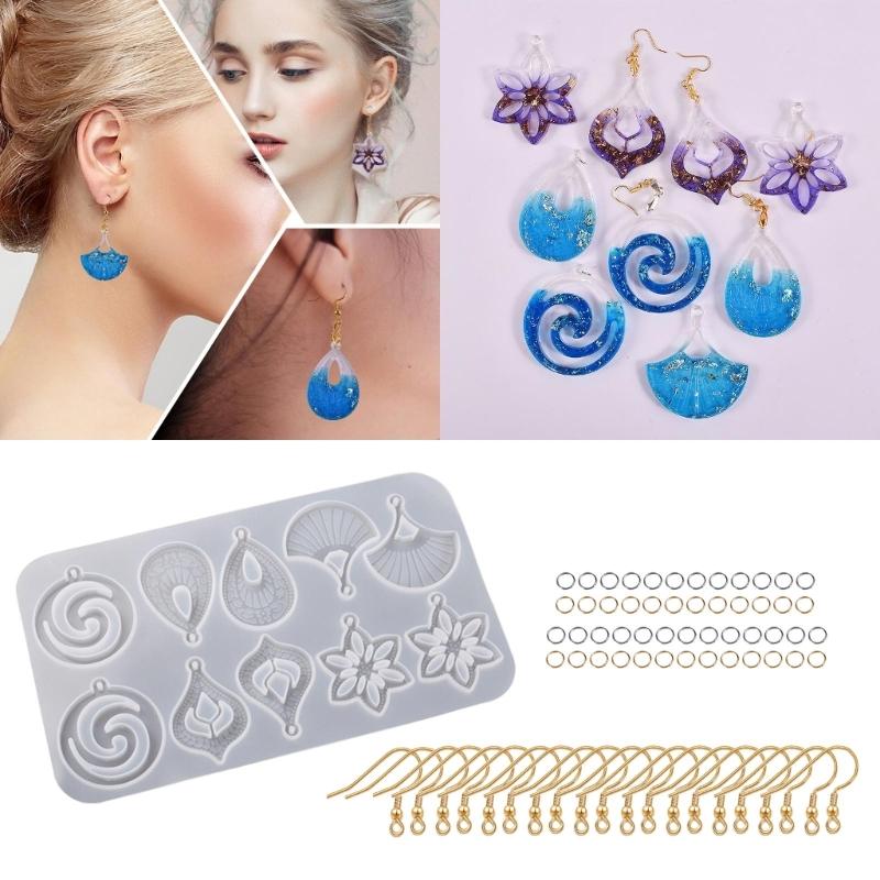 71 Resin Jewelry Molds with Earring Resin Molds,Earring Hooks,Jump Rings for Pendant Keychain Resin Jewelry Making