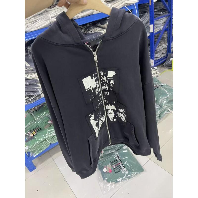 Mens Oversized Hooded Zip-Up Sweatshirt With Graphic Print Cotton Blend Fall Winter Streetwear