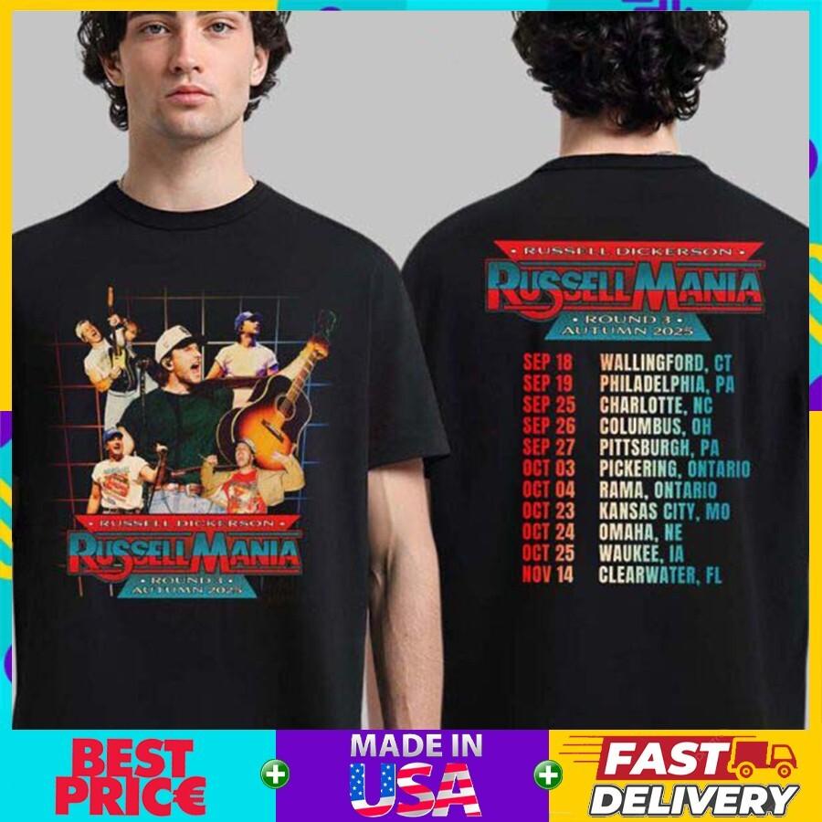 Russell Dickerson Russell Mania Round 3 Autumn 2026 Tour Dates Unisex T-shirt S