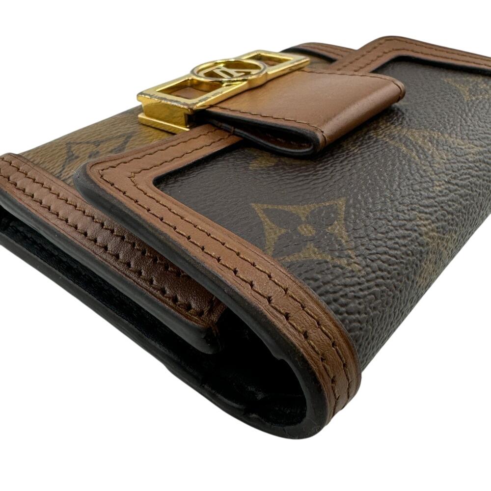 LOUIS VUITTON M68725 flap Monogram reverse leather Portefeuille Daufine Compact Tri-fold wallet Brown leather Women Used