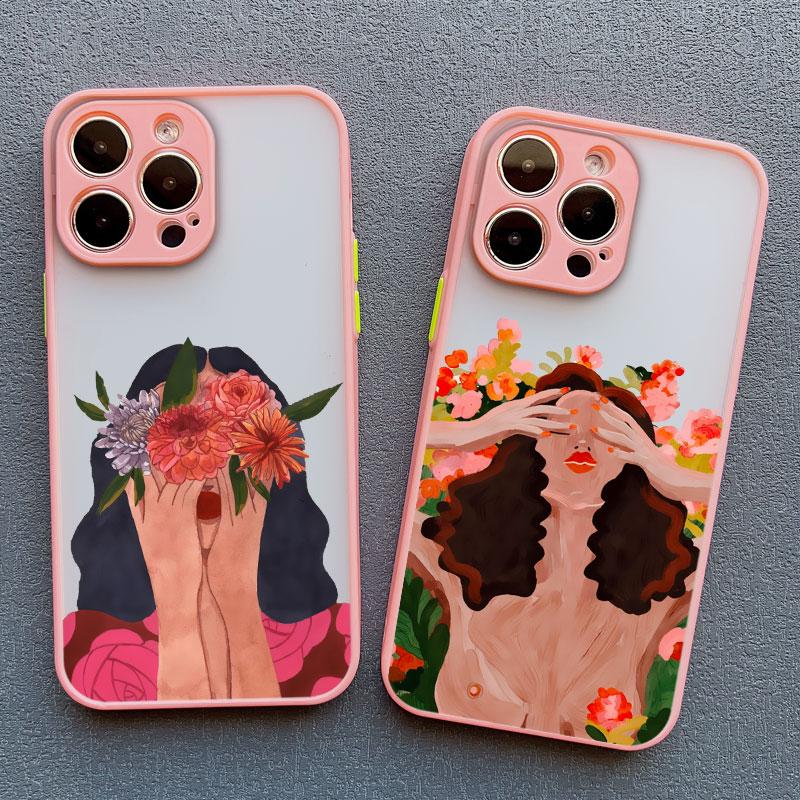Oil Painting Flower Girl Phone Case For iPhone 16 15 12 11 13 14 Pro Max Mini X XS XR 15 14 8 Plus Shockproof Translucent Covers