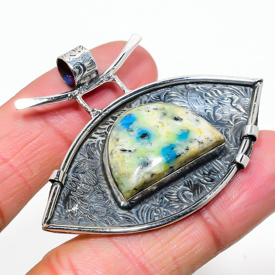

K2 Blue Azurite Handmade 925 Sterling Silver Jewelry Pendant 1.73 T7t10