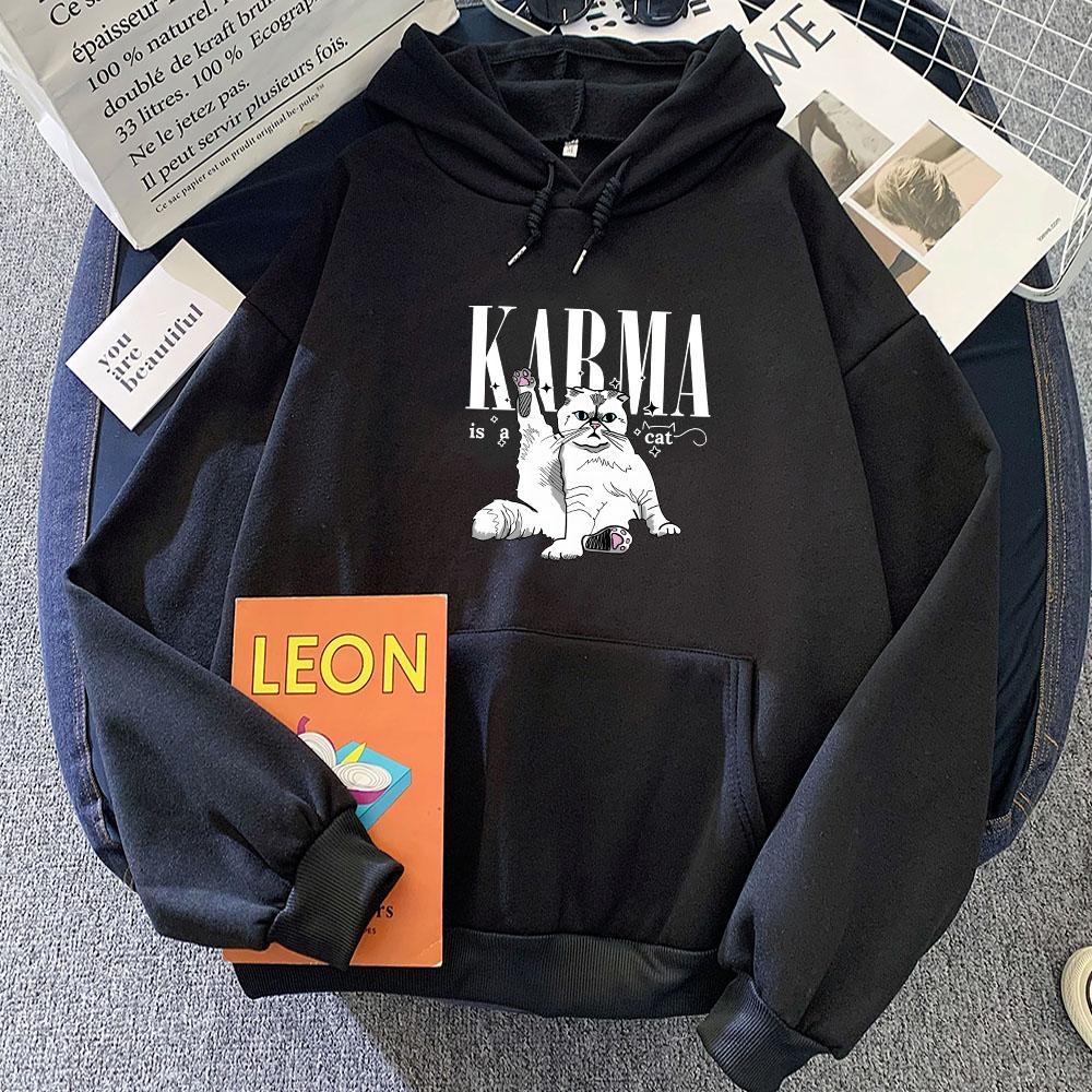 The Eras Tour Karma Is A Cat Oversize Sweatshirts Women Fashion Aesthetic Hoodies Anime Long Sleeve High Street