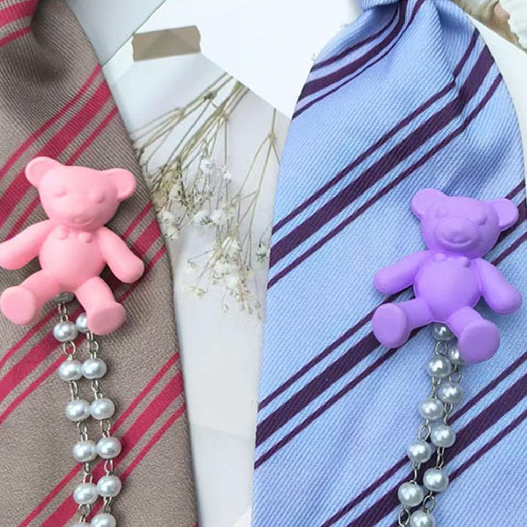 Boys Girls Cute Bear Pearls Chain Striped Necktie Children School Uniform Adjustable Pre Tied Ties for Wedding Parties