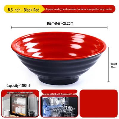 Gannian Melamine Commercial Noodle Bowl - Black and Red