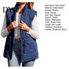 Winter Waistcoat Women Vest Coat Thickened Padded Button Closure Stand Up Collar Sleeveless Drawstring Tight Waist Solid Color Windproof Heat