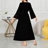 European and American large-size autumn new temperament elegant square collar printed long-sleeved medium and long dress