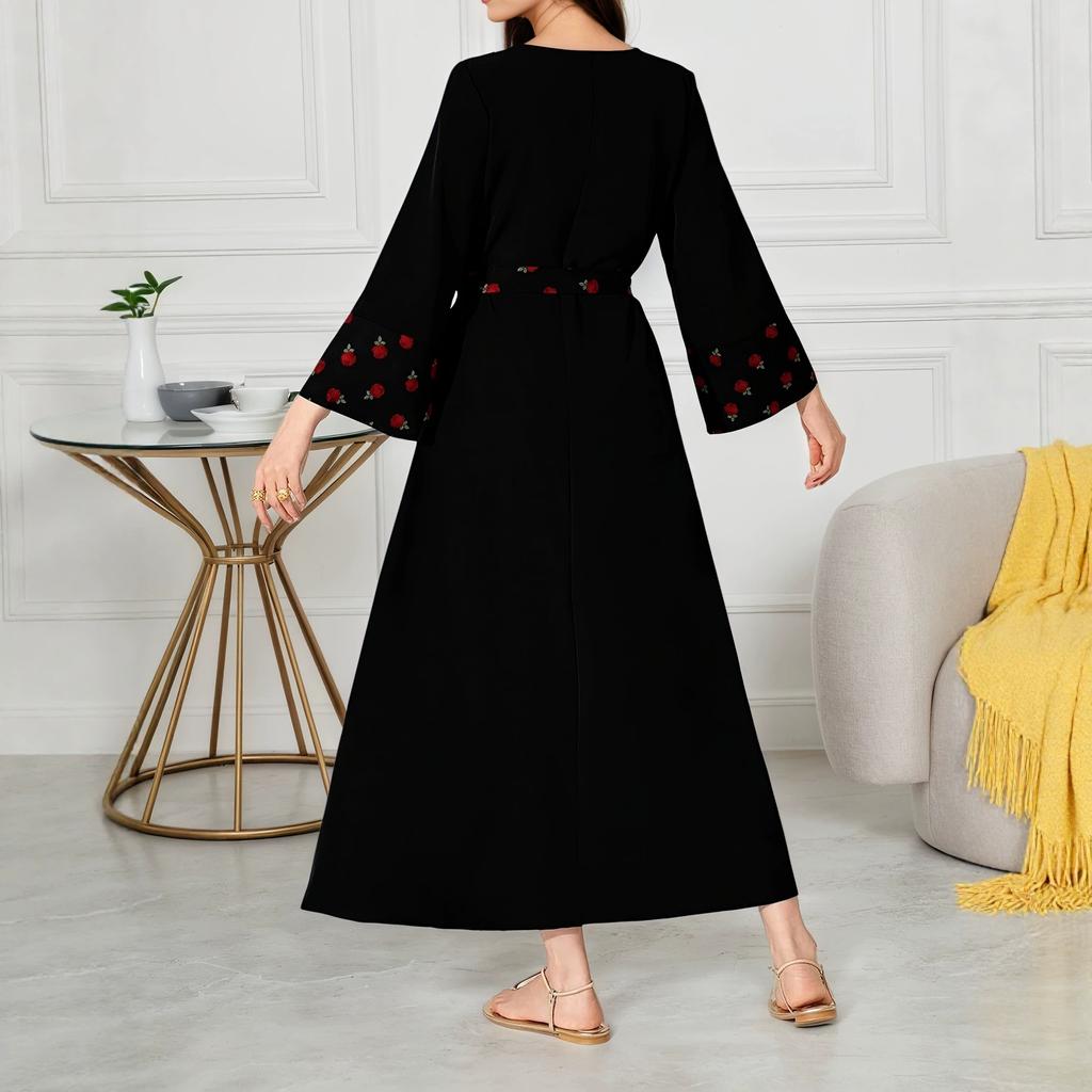 European and American large-size autumn new temperament elegant square collar printed long-sleeved medium and long dress